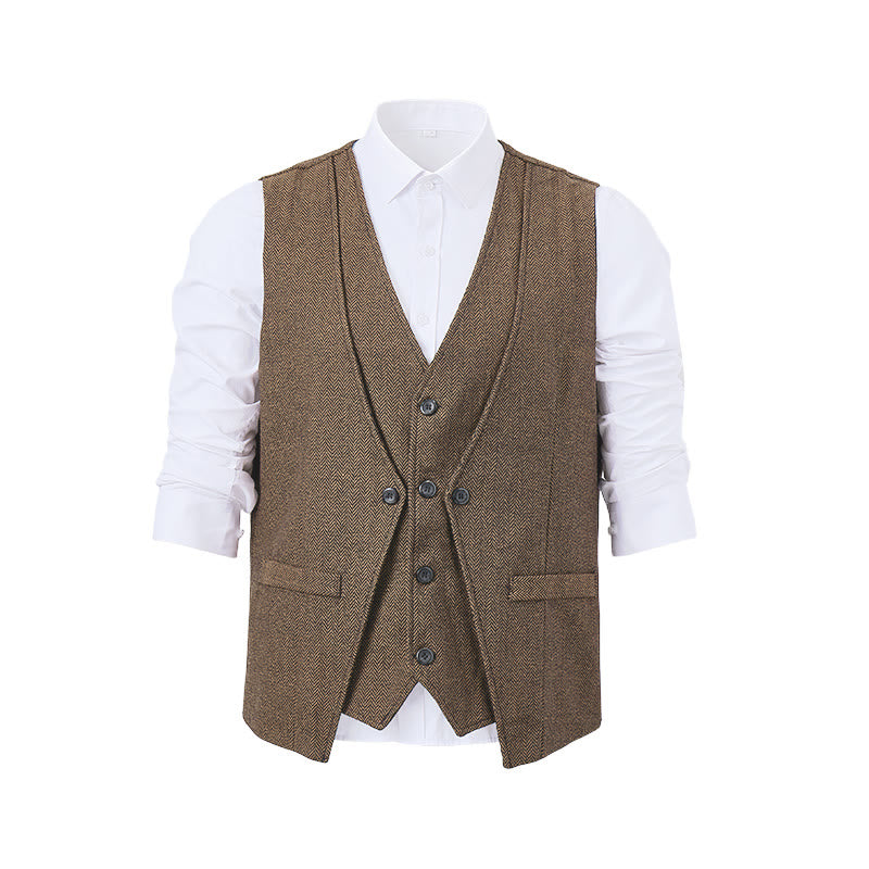 Gilet de costume pour homme à chevrons, style superposé raffiné - Kaki - 2XL - image 13