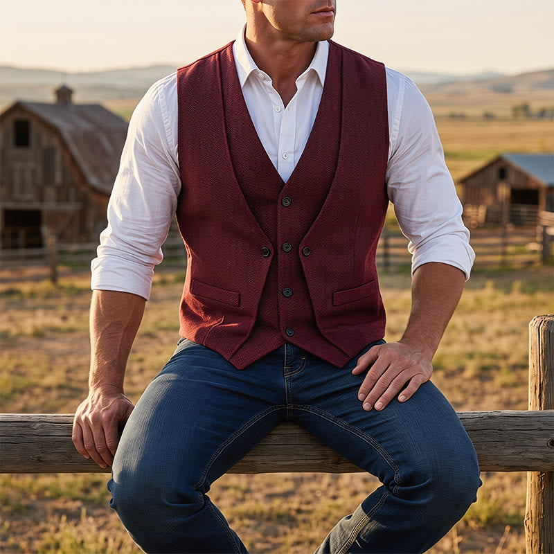 Gilet de costume pour homme à chevrons, style superposé raffiné - Rouge foncé - 2XL - image 0