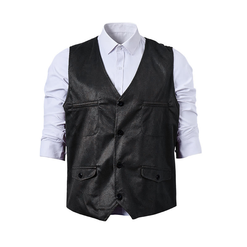 Gilet de costume western pour homme en faux daim à simple boutonnage - image 11