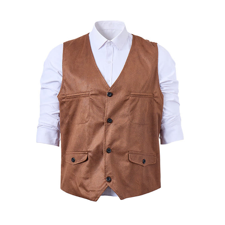 Gilet de costume western pour homme en faux daim à simple boutonnage - image 0