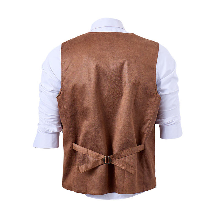Gilet de costume western pour homme en faux daim à simple boutonnage - image 10