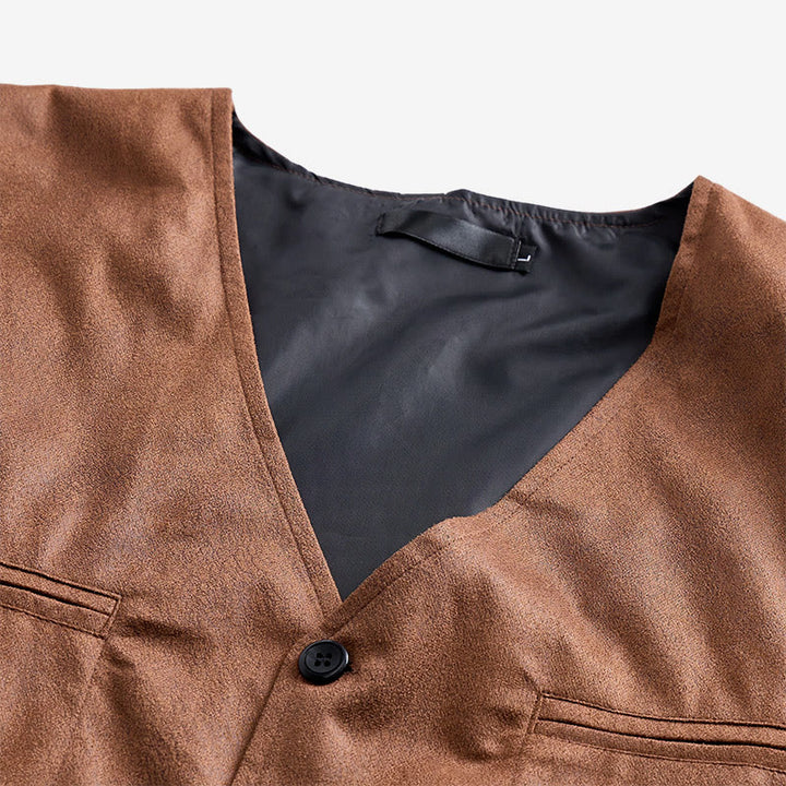 Gilet de costume western pour homme en faux daim à simple boutonnage - image 5