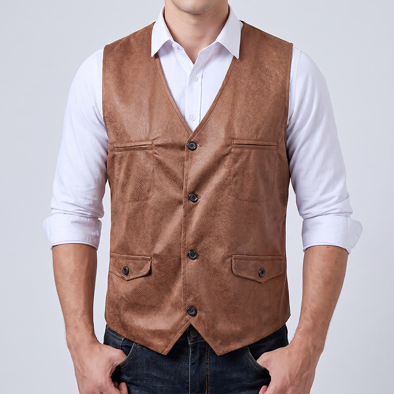 Gilet de costume western pour homme en faux daim à simple boutonnage - image 2