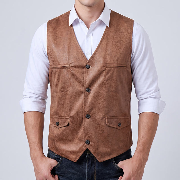 Gilet de costume western pour homme en faux daim à simple boutonnage - image 2