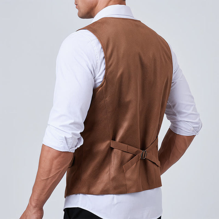 Gilet de costume western pour homme en faux daim à simple boutonnage - image 3