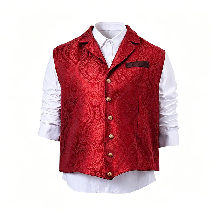 Gilet de costume pour homme, style victorien, en jacquard à motif cachemire et revers cranté - image 20