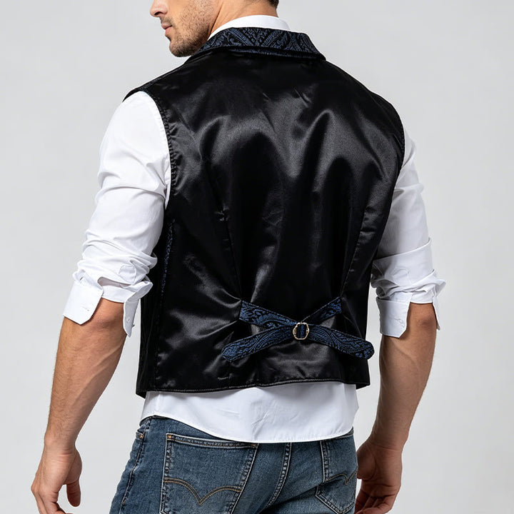 Gilet de costume pour homme, style victorien, en jacquard à motif cachemire et revers cranté - image 5