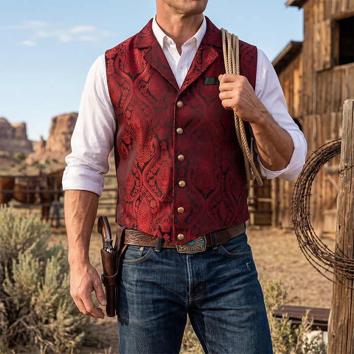 Gilet de costume pour homme, style victorien, en jacquard à motif cachemire et revers cranté - Rouge foncé - 2XL - image 10