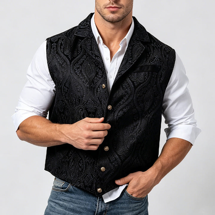 Gilet de costume pour homme, style victorien, en jacquard à motif cachemire et revers cranté - image 3