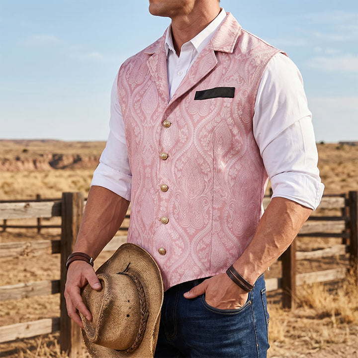 Gilet de costume pour homme, style victorien, en jacquard à motif cachemire et revers cranté - Rose - 2XL - image 8