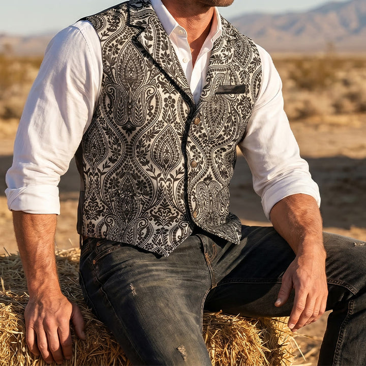 Gilet de costume pour homme, style victorien, en jacquard à motif cachemire et revers cranté - Gris - 2XL - image 9