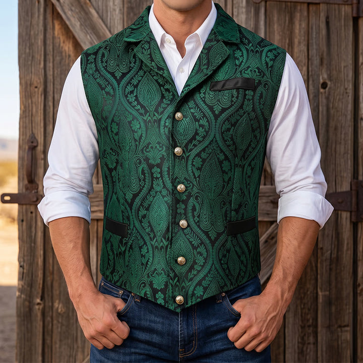 Gilet de costume pour homme, style victorien, en jacquard à motif cachemire et revers cranté - Vert - 2XL - image 12