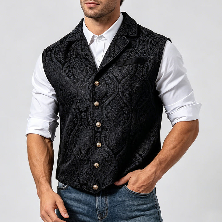 Gilet de costume pour homme, style victorien, en jacquard à motif cachemire et revers cranté - image 4