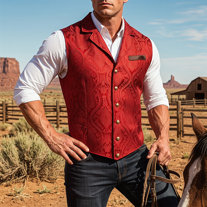 Gilet de costume pour homme, style victorien, en jacquard à motif cachemire et revers cranté - Rouge - 2XL - image 6
