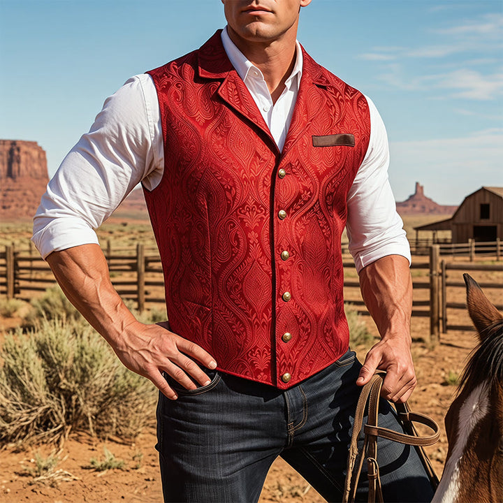 Gilet de costume pour homme, style victorien, en jacquard à motif cachemire et revers cranté - Rouge - 2XL - image 6