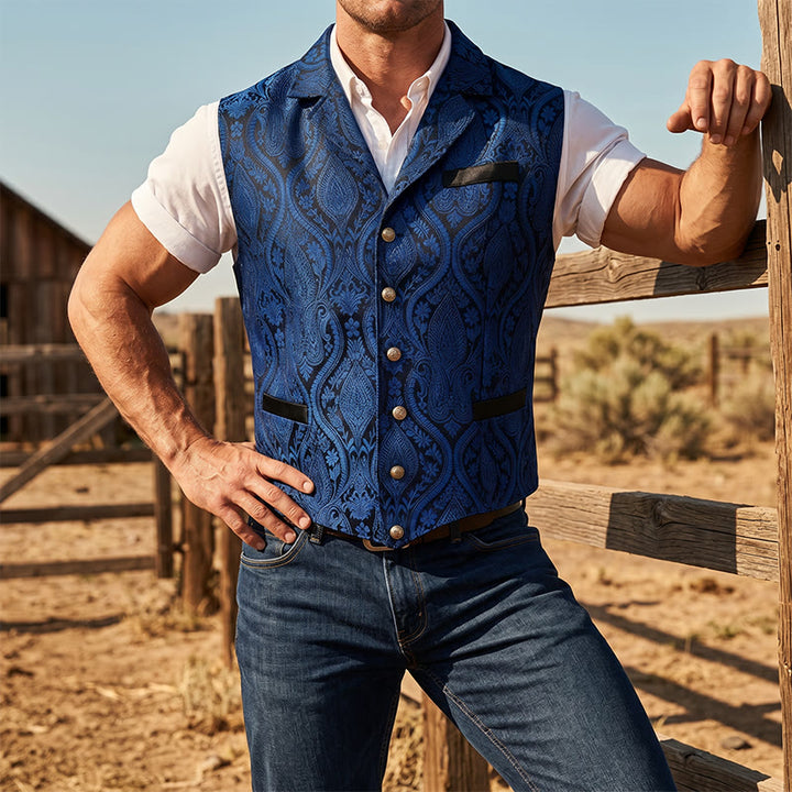 Gilet de costume pour homme, style victorien, en jacquard à motif cachemire et revers cranté - Bleu - 2XL - image 11