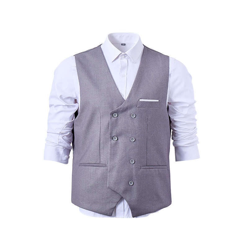 Gilet de costume croisé pour homme, couleur unie - image 0