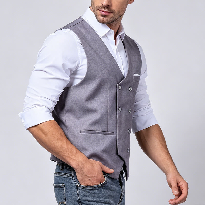 Gilet de costume croisé pour homme, couleur unie - image 3