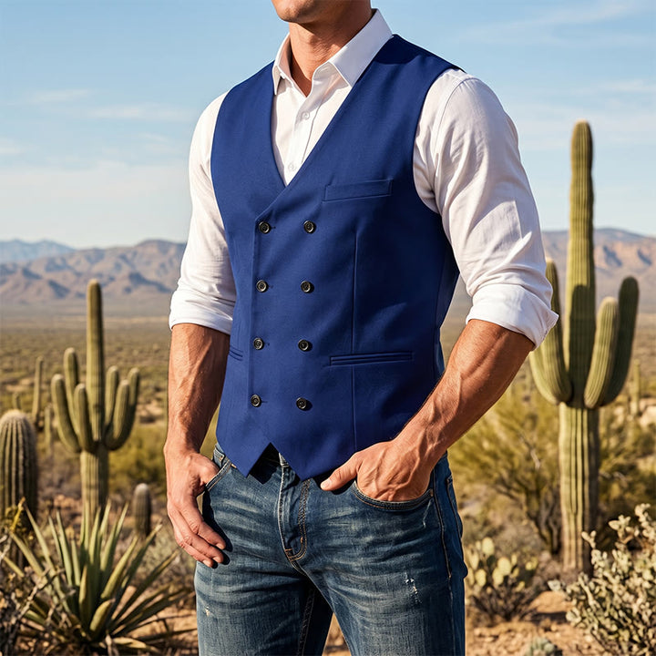Gilet de costume croisé pour homme, couleur unie - Royal - 3XL - image 13