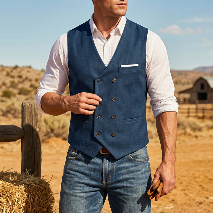 Gilet de costume croisé pour homme, couleur unie - Lac Bleu - 3XL - image 14