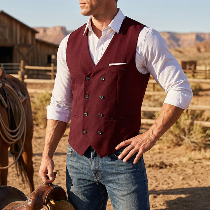 Gilet de costume croisé pour homme, couleur unie - Bourgogne - 3XL - image 10