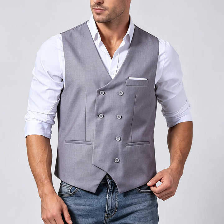 Gilet de costume croisé pour homme, couleur unie - image 2