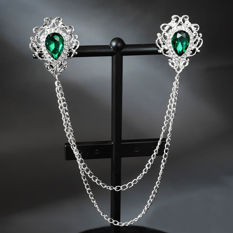 Broche à chaîne en forme de double larme style baroque royal - Blanc et argent - image 4