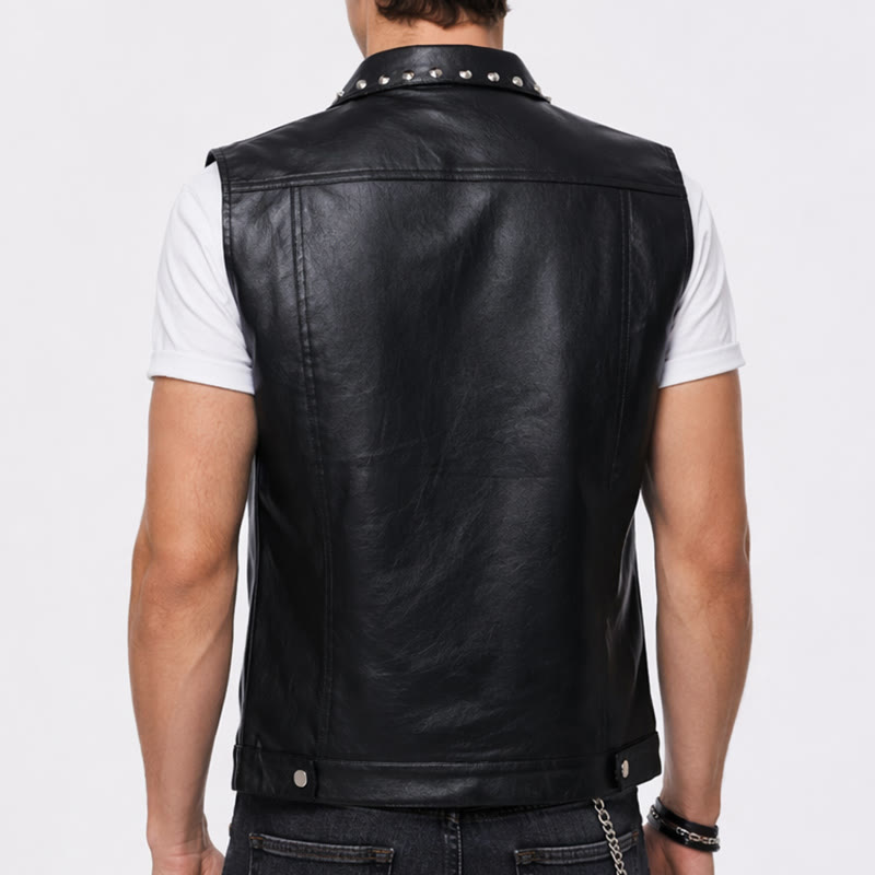 Gilet sans manches en similicuir clouté style punk rock biker - image 2