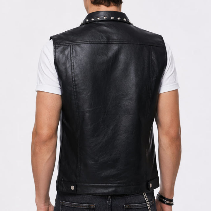 Gilet sans manches en similicuir clouté style punk rock biker - image 2