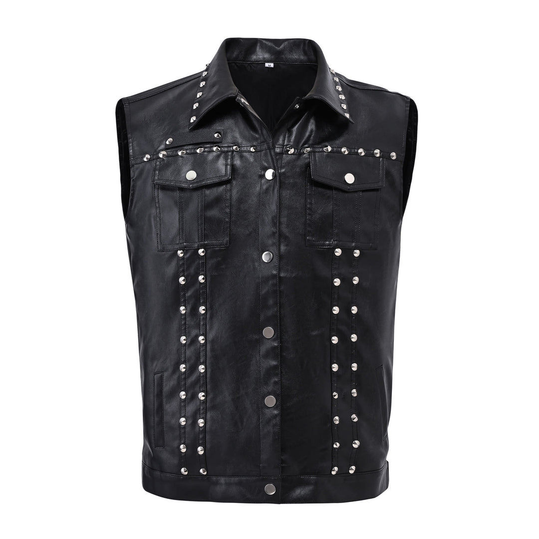 Gilet sans manches en similicuir clouté style punk rock biker - image 7