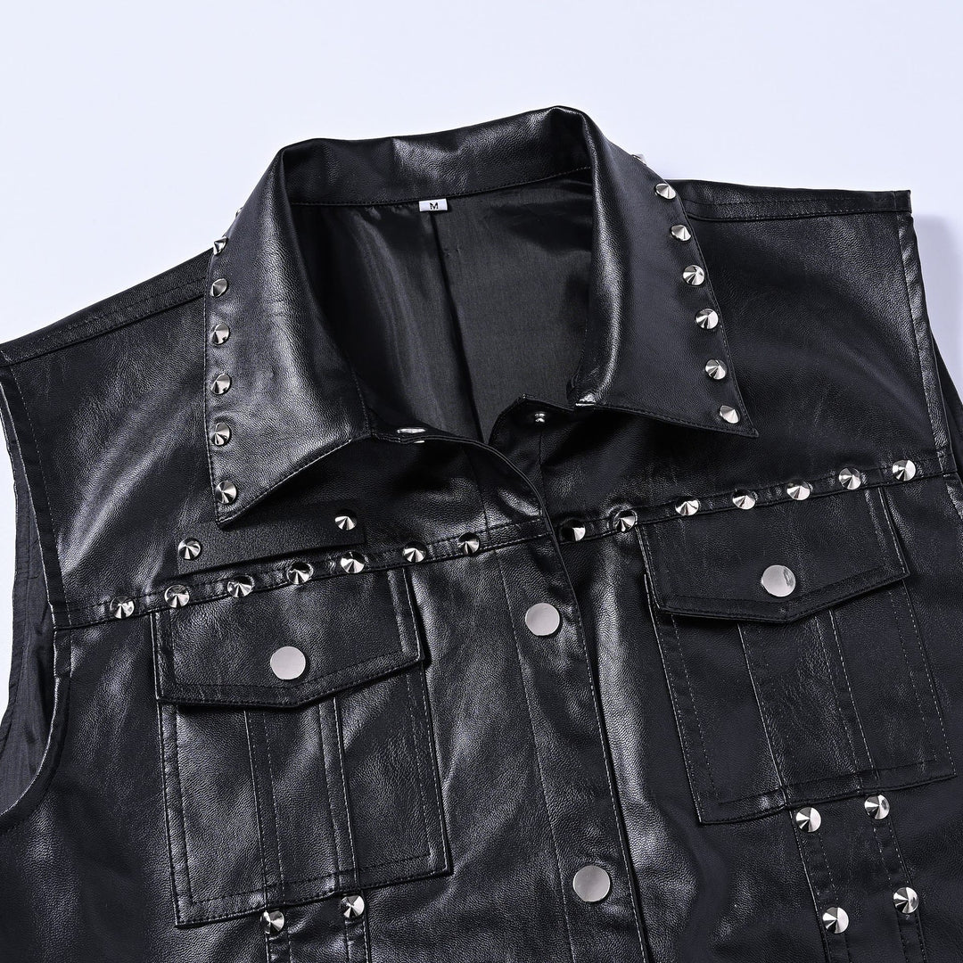Gilet sans manches en similicuir clouté style punk rock biker - image 4