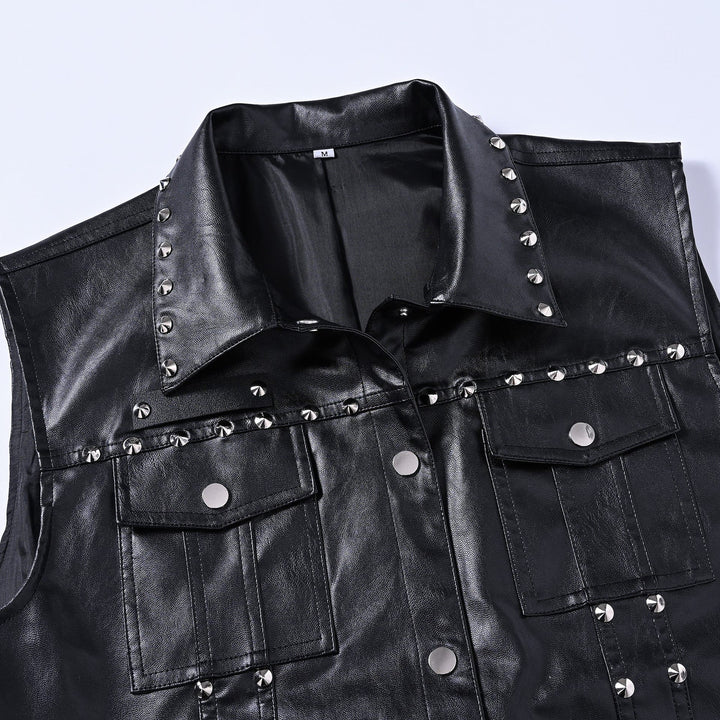Gilet sans manches en similicuir clouté style punk rock biker - image 4