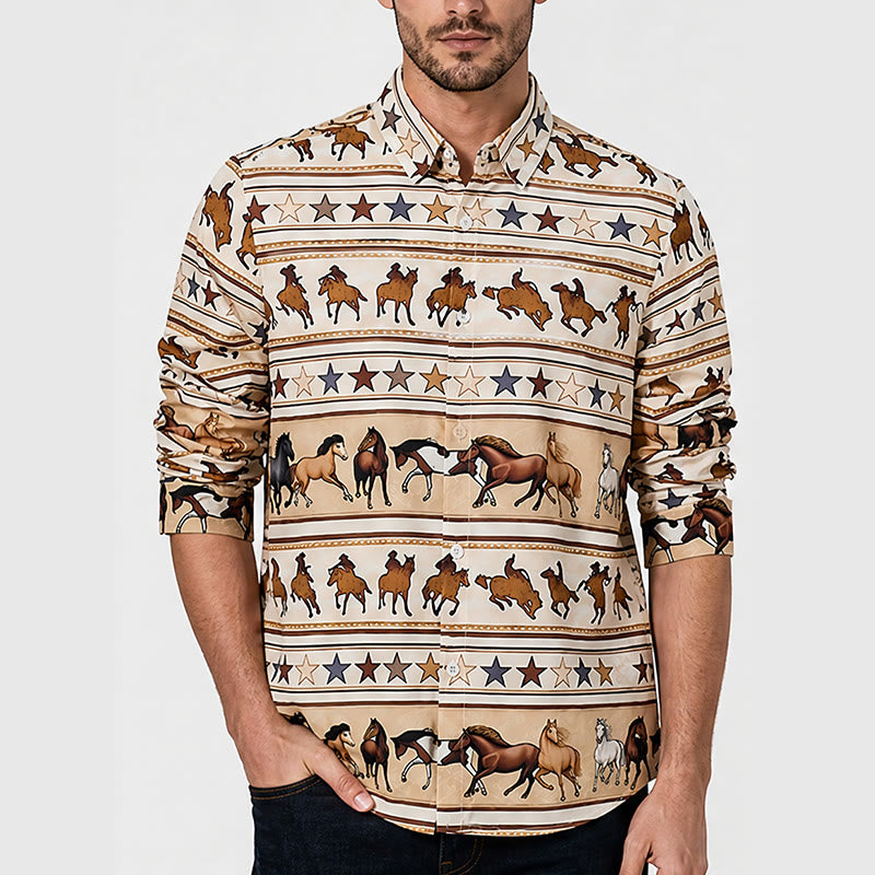 Chemise western pour homme à rayures avec imprimé équestre cheval et étoile - image 1