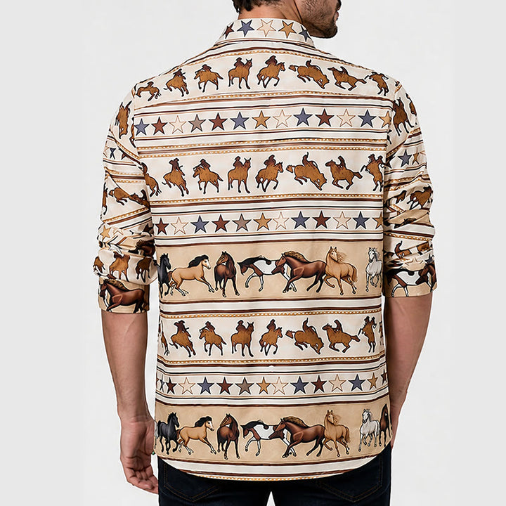 Chemise western pour homme à rayures avec imprimé équestre cheval et étoile - image 2