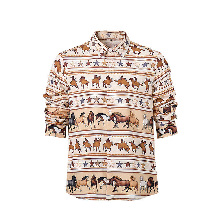 Chemise western pour homme à rayures avec imprimé équestre cheval et étoile - image 8