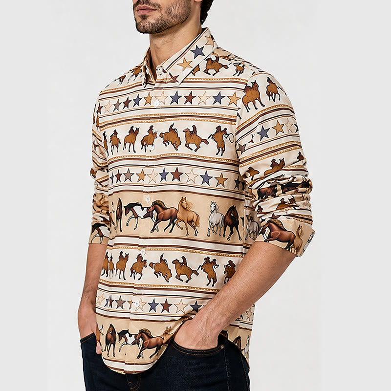 Chemise western pour homme à rayures avec imprimé équestre cheval et étoile - image 3