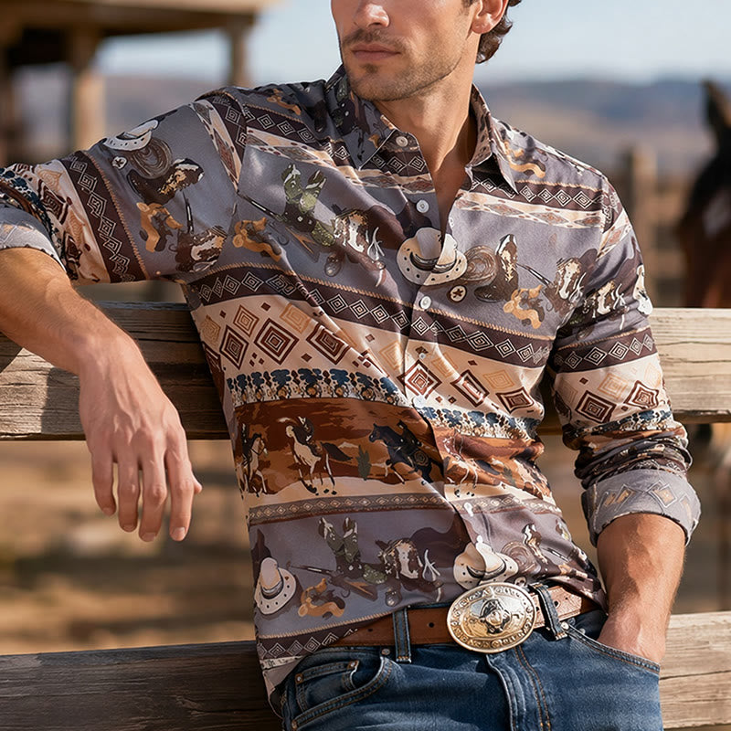 Chemise homme style western désert à motifs tribaux - Gris - 6XL - image 0