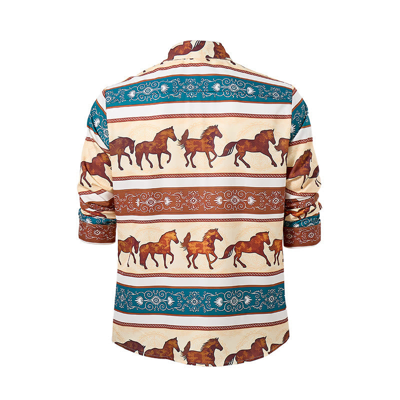 Chemise homme style western rétro à imprimé cheval et bordure ornée - image 10