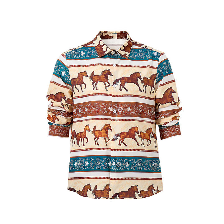 Chemise homme style western rétro à imprimé cheval et bordure ornée - image 9