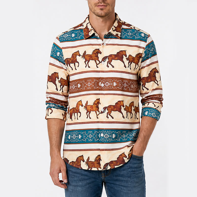 Chemise homme style western rétro à imprimé cheval et bordure ornée - image 1