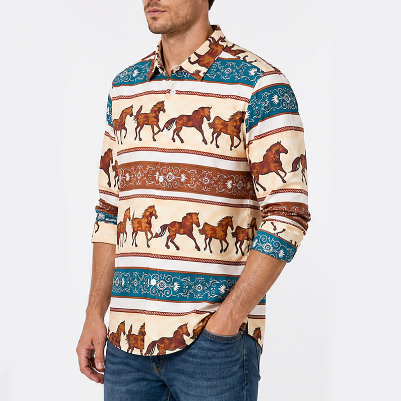 Chemise homme style western rétro à imprimé cheval et bordure ornée - image 3