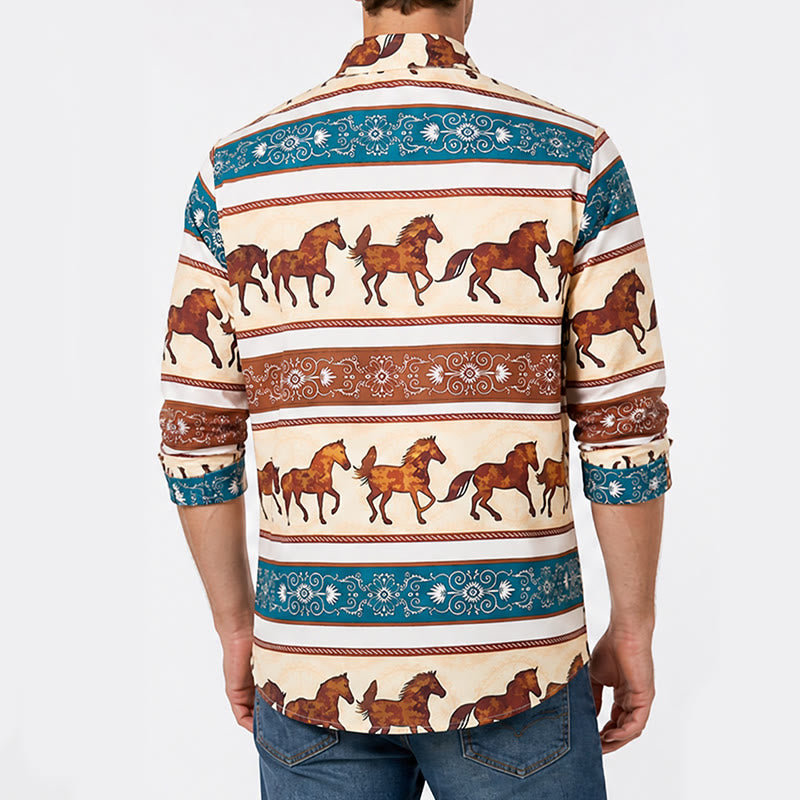 Chemise homme style western rétro à imprimé cheval et bordure ornée - image 2