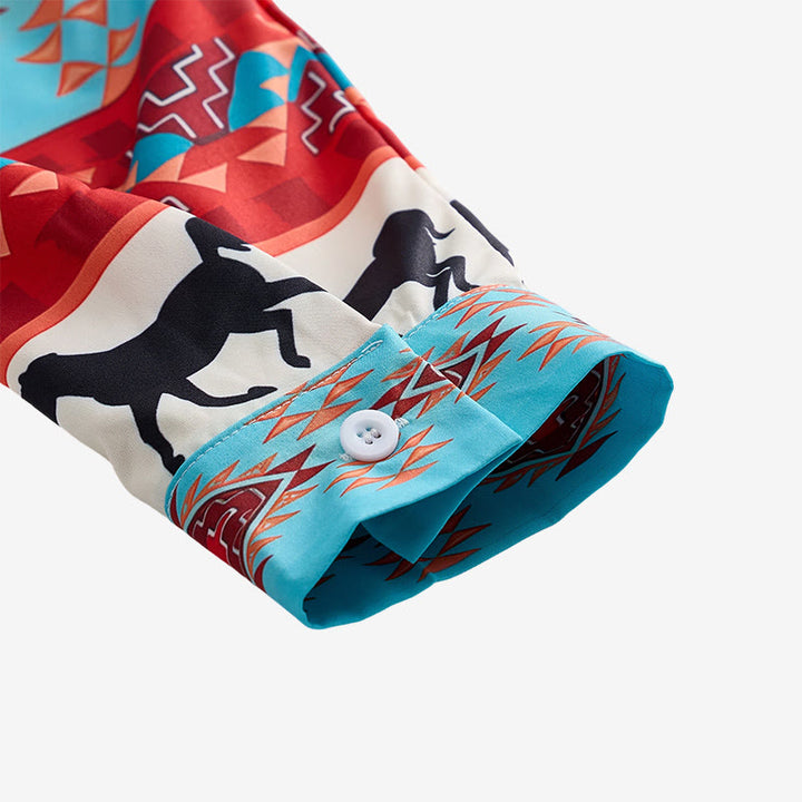 Chemise homme turquoise et rouge à imprimé tribal cheval du sud-ouest - image 7