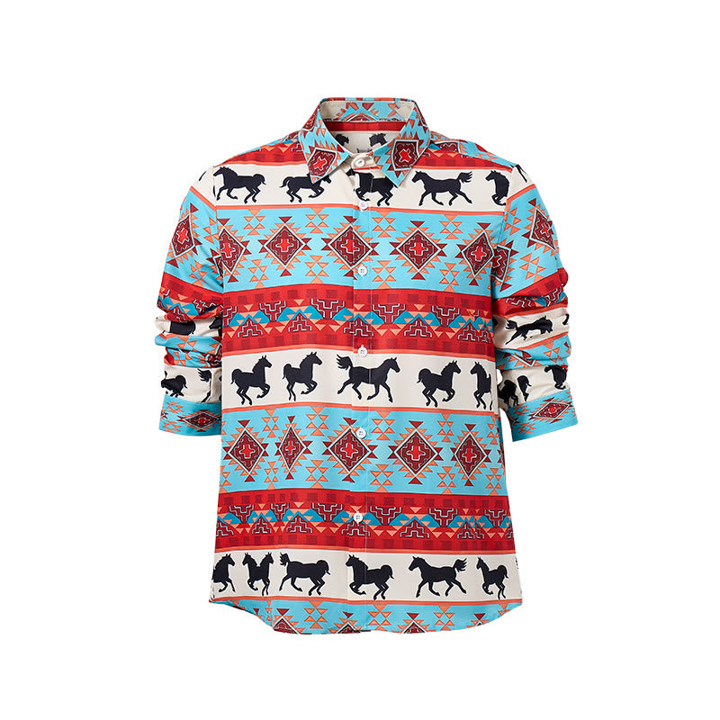 Chemise homme turquoise et rouge à imprimé tribal cheval du sud-ouest - image 8
