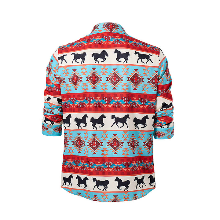 Chemise homme turquoise et rouge à imprimé tribal cheval du sud-ouest - image 9