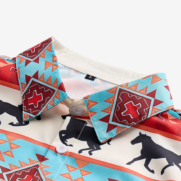 Chemise homme turquoise et rouge à imprimé tribal cheval du sud-ouest - image 4