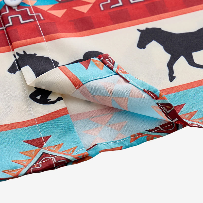Chemise homme turquoise et rouge à imprimé tribal cheval du sud-ouest - image 5