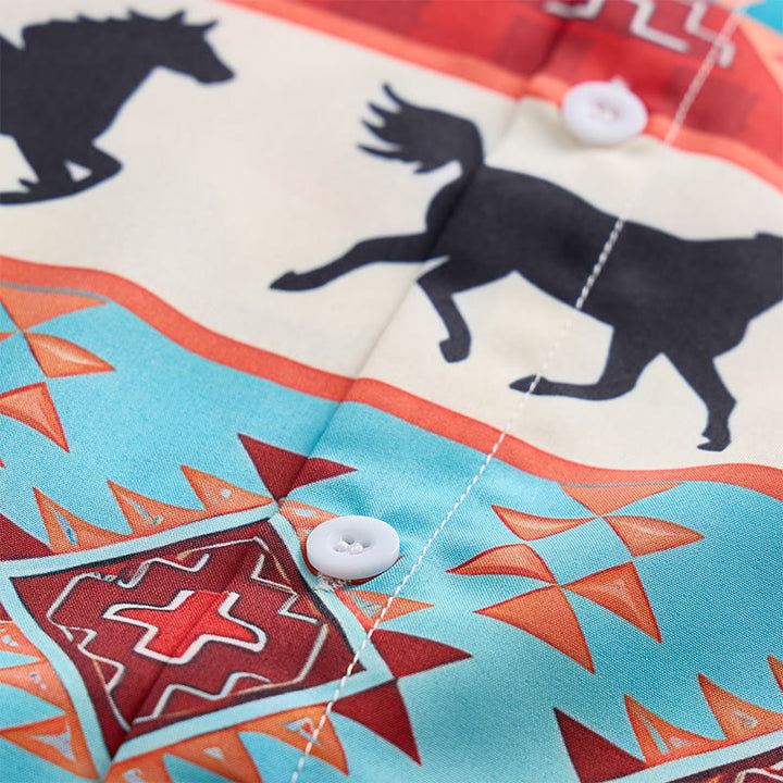 Chemise homme turquoise et rouge à imprimé tribal cheval du sud-ouest - image 6