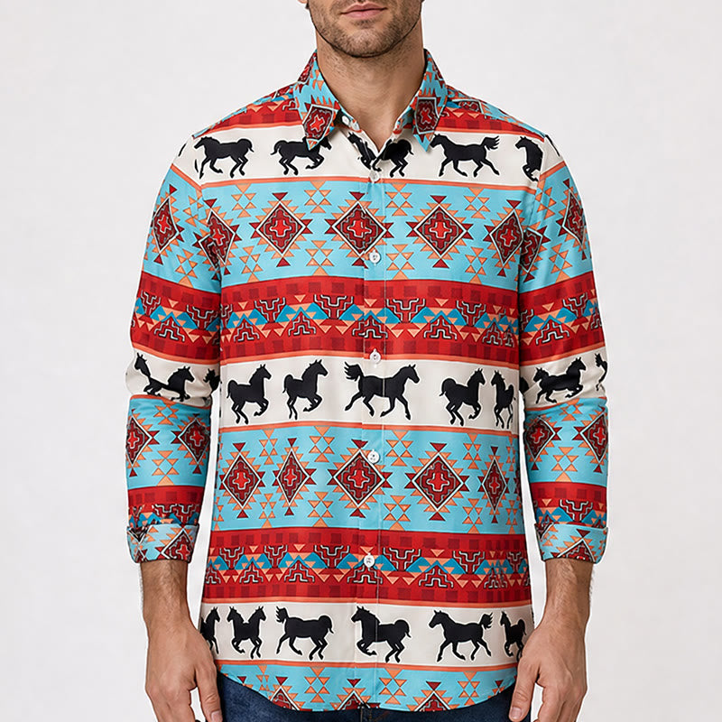 Chemise homme turquoise et rouge à imprimé tribal cheval du sud-ouest - image 1