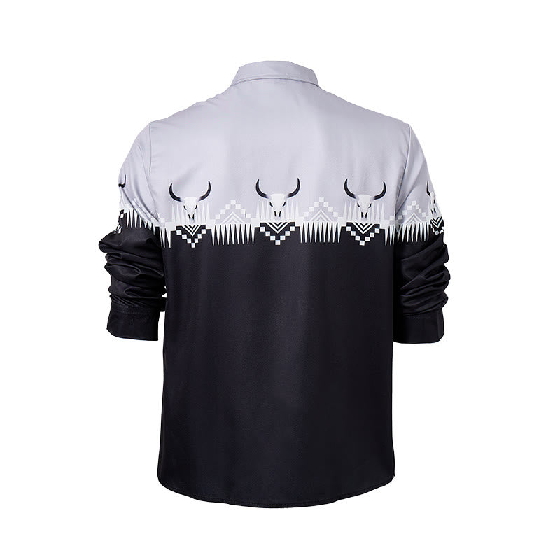 Chemise western classique pour homme, noire et grise, à imprimé tête de taureau - image 10